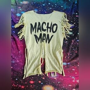 Men's S Cut Fringed 'Macho Man' Graphic Tee - Yellow